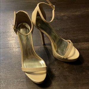 Bebe nude/beige high 5” heels, used, size 6